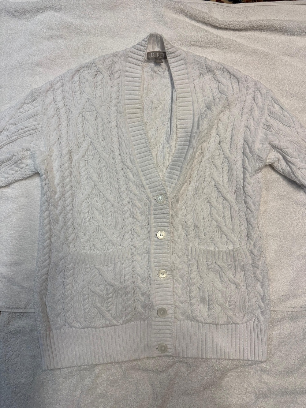 J. Crew Ivory Cable-Knit Button Cardigan